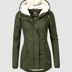 Abrigo de invierno impermeable con capucha y forro polar para mujer