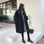 Abrigo oversize de mujer con solapas y bolsillos de parche, puños vueltos y hombros caídos, café o negro, tallas S a 4XL