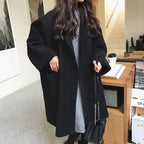 Abrigo oversize de mujer con solapas y bolsillos de parche, puños vueltos y hombros caídos, café o negro, tallas S a 4XL
