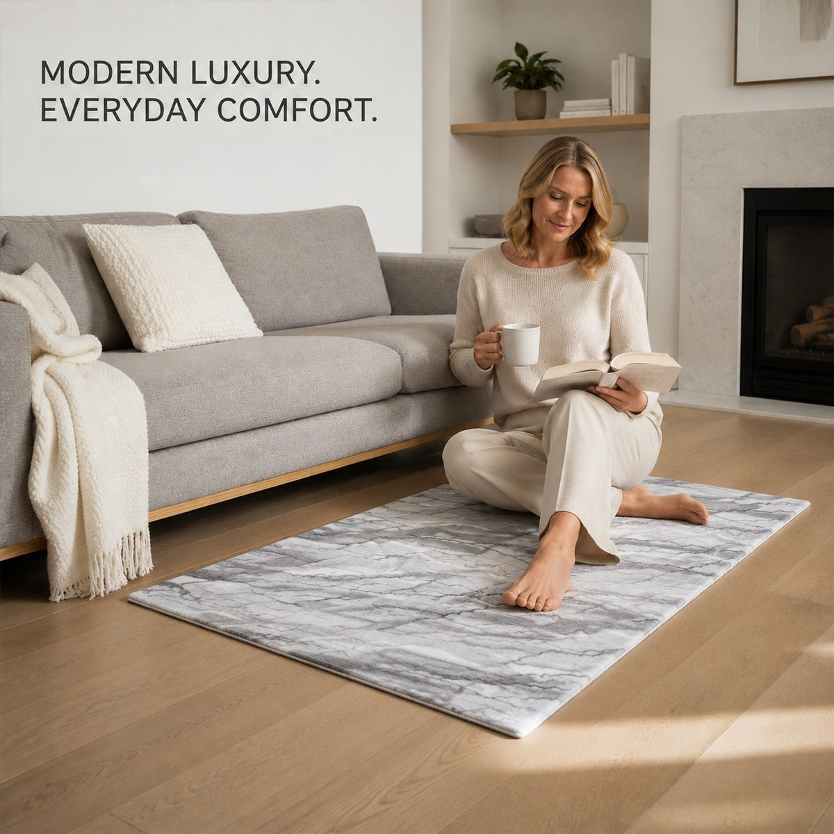 Alfombra de pelo sintético efecto mármol Bliss & Beyond con base acolchada de espuma