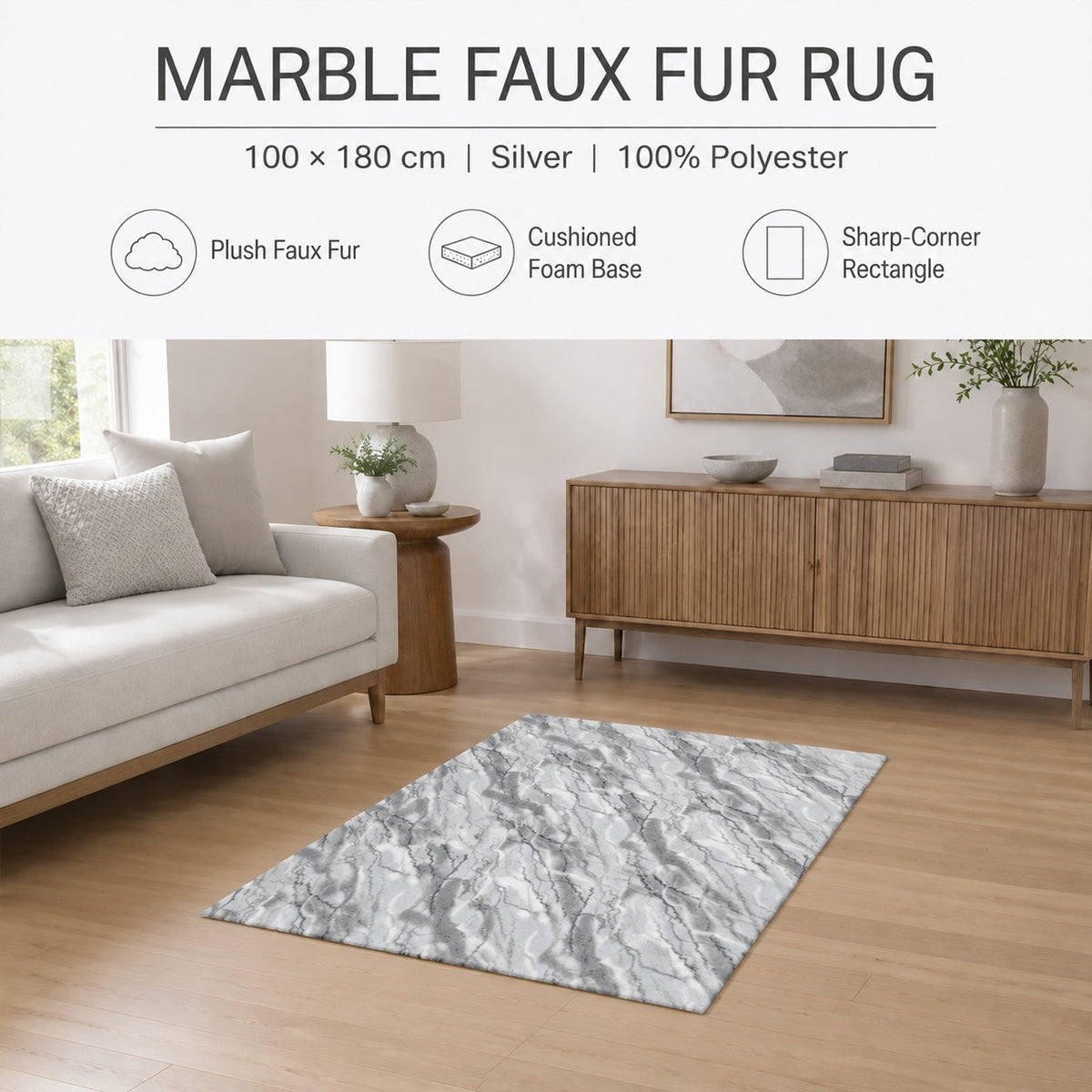 Alfombra de pelo sintético efecto mármol Bliss & Beyond con base acolchada de espuma