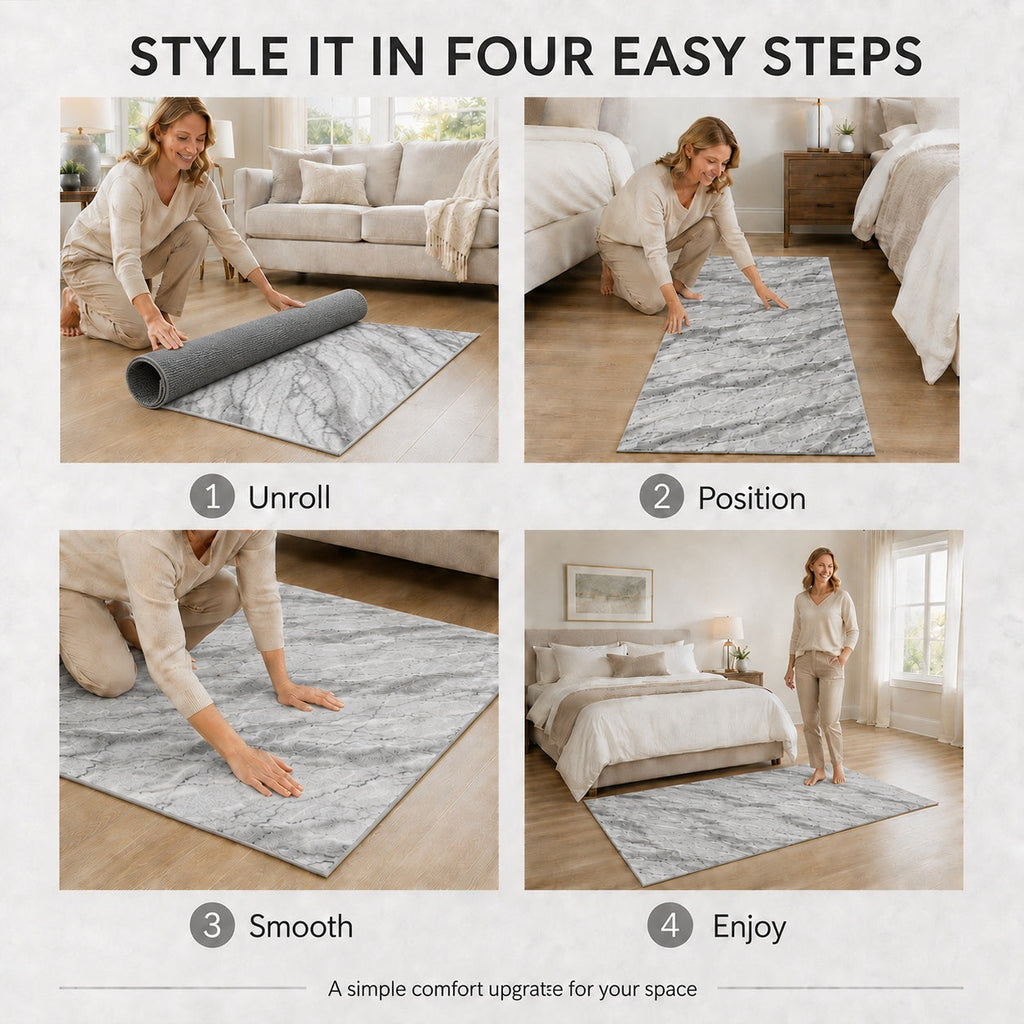 Alfombra de pelo sintético efecto mármol Bliss & Beyond con base acolchada de espuma