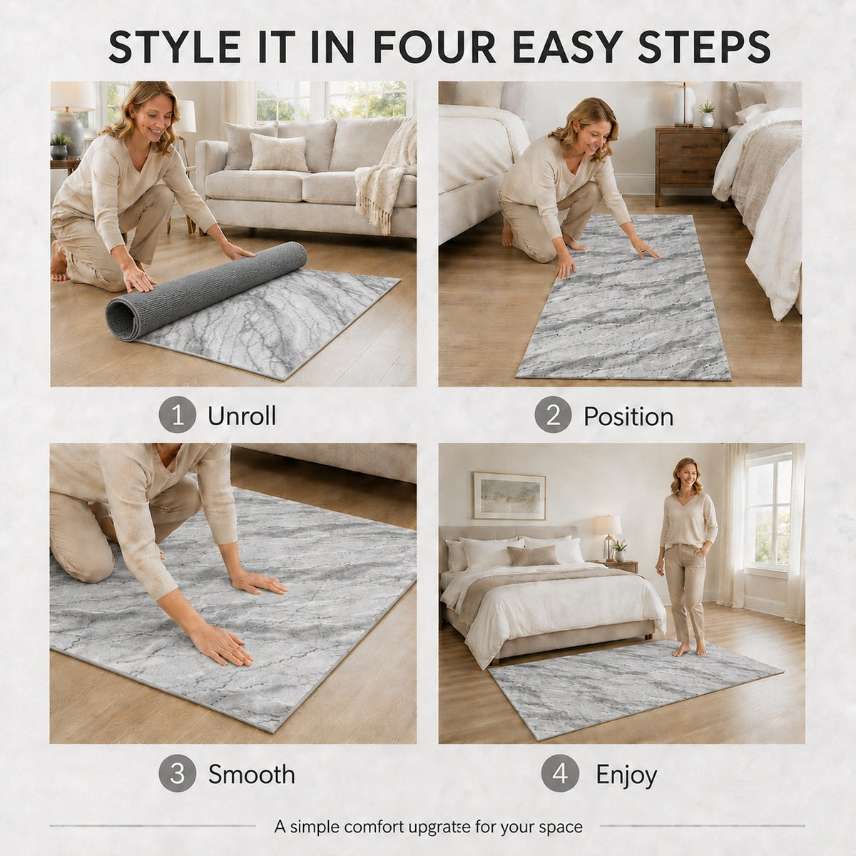 Alfombra de pelo sintético efecto mármol Bliss & Beyond con base acolchada de espuma