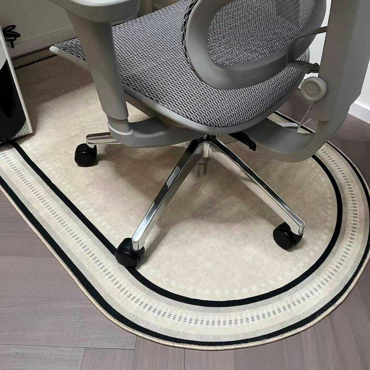 Alfombrilla semicircular para silla de oficina antideslizante de poliéster protectora de suelos de madera para oficina e