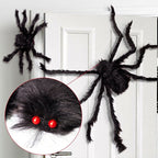 Araña gigante de Halloween, araña peluda negra con ojos rojos y patas flexibles, decoración de Halloween para exterior e