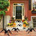 Araña gigante de Halloween, araña peluda negra con ojos rojos y patas flexibles, decoración de Halloween para exterior e
