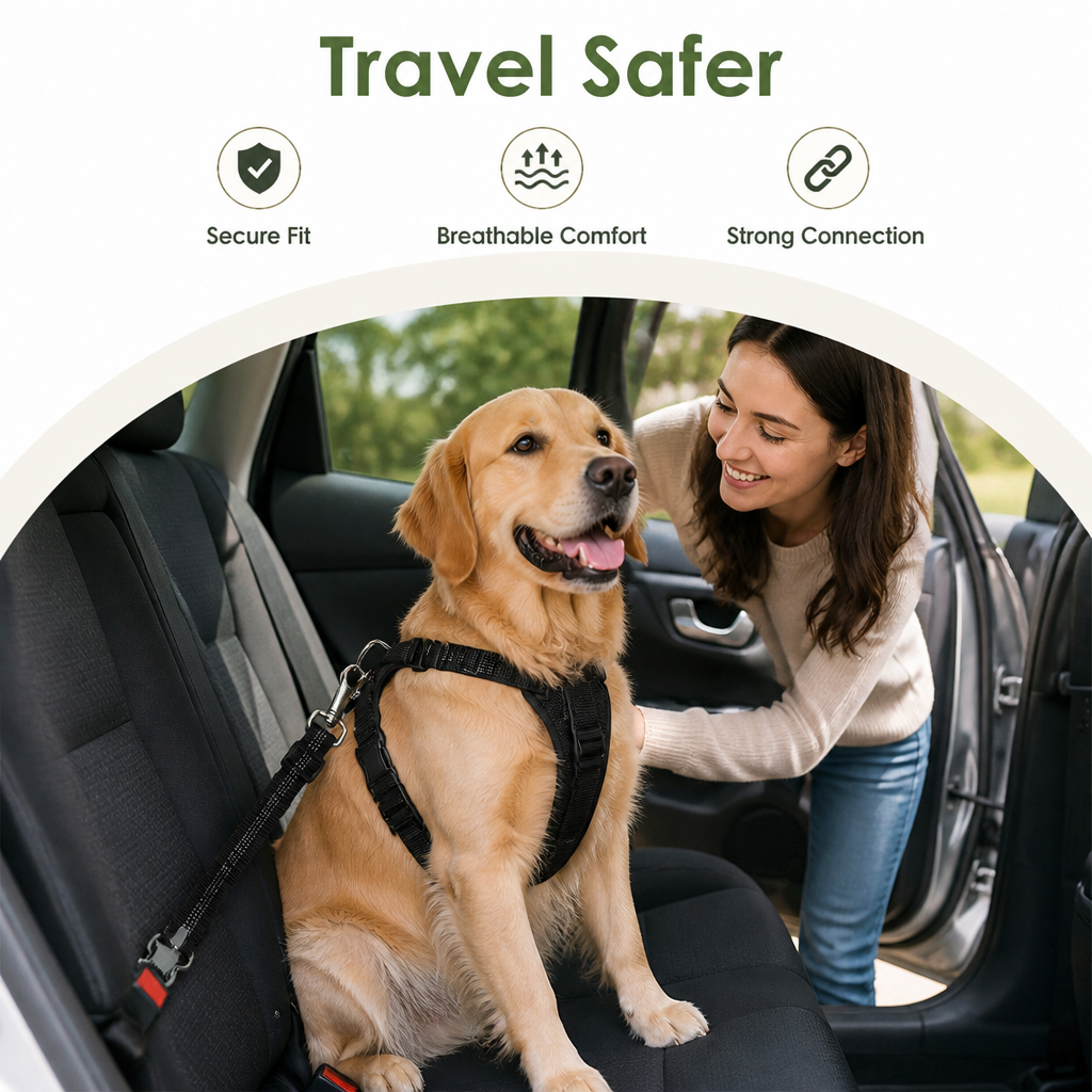 Arnés de seguridad para coche de malla transpirable ajustable para perros