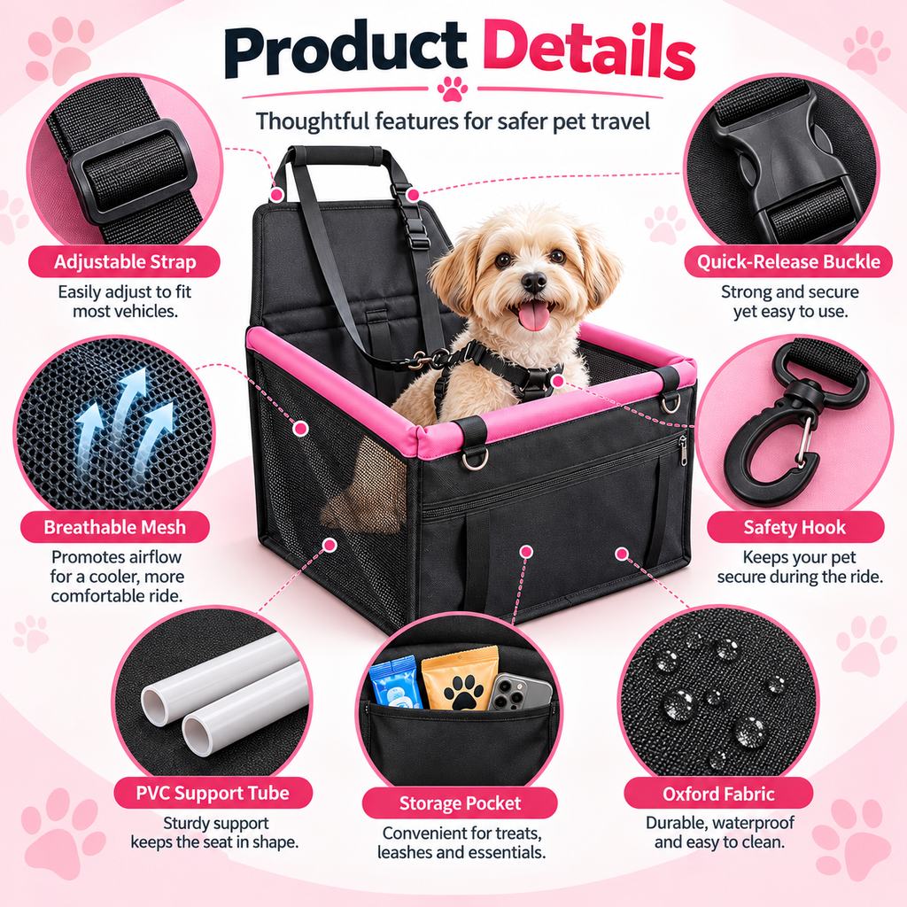 Asiento Elevador de Coche para Perros Pequeños y Gatos - Asiento de Viaje Estable para Reducir el Movimiento en Asientos