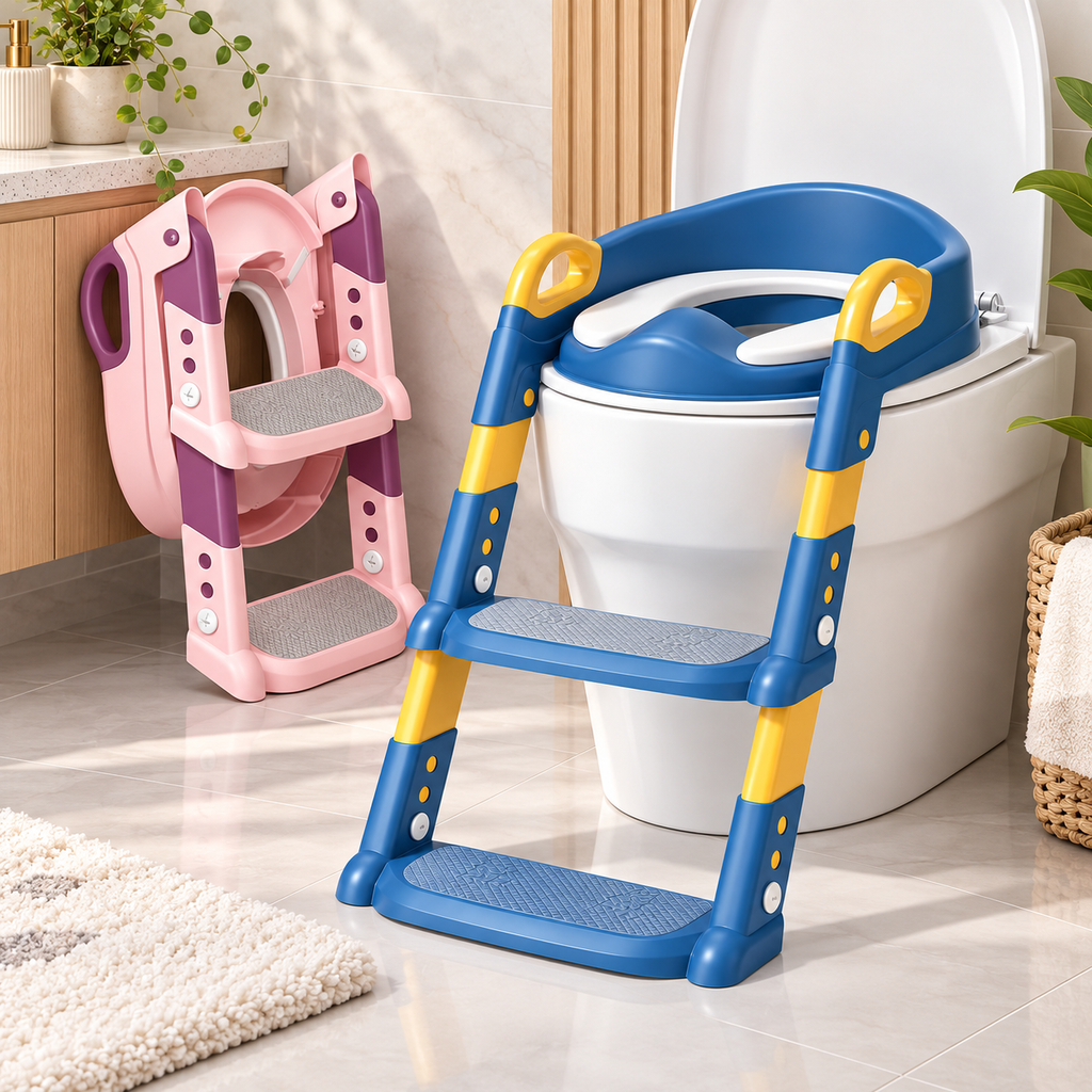 Asiento reductor de inodoro con escalera plegable para niños