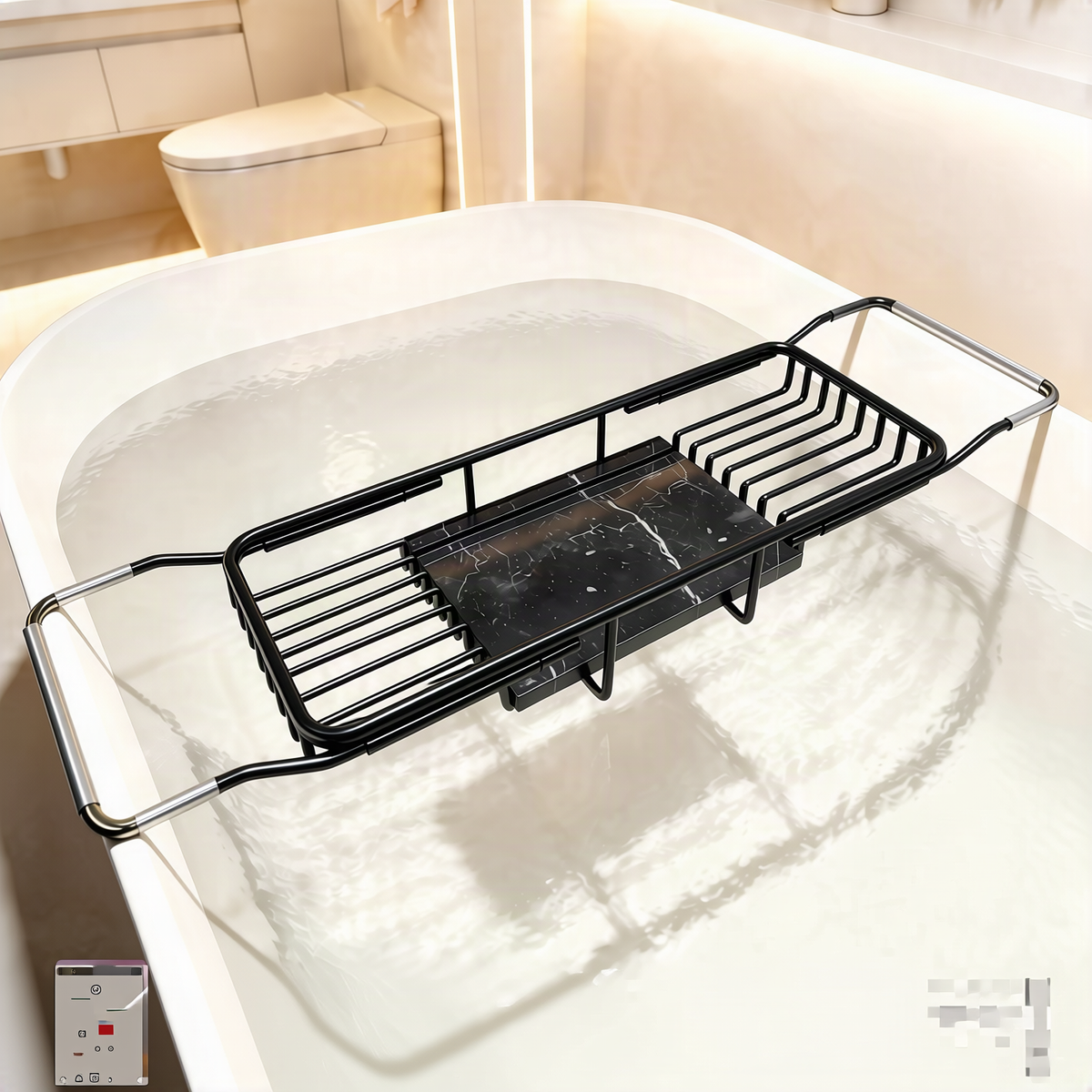 Bandeja extensible de acero inoxidable para bañera