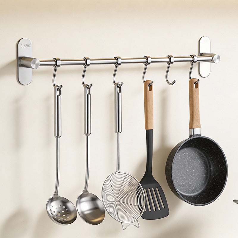 Barra de ganchos de pared de acero inoxidable para utensilios de cocina