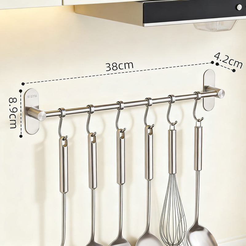 Barra de ganchos de pared de acero inoxidable para utensilios de cocina
