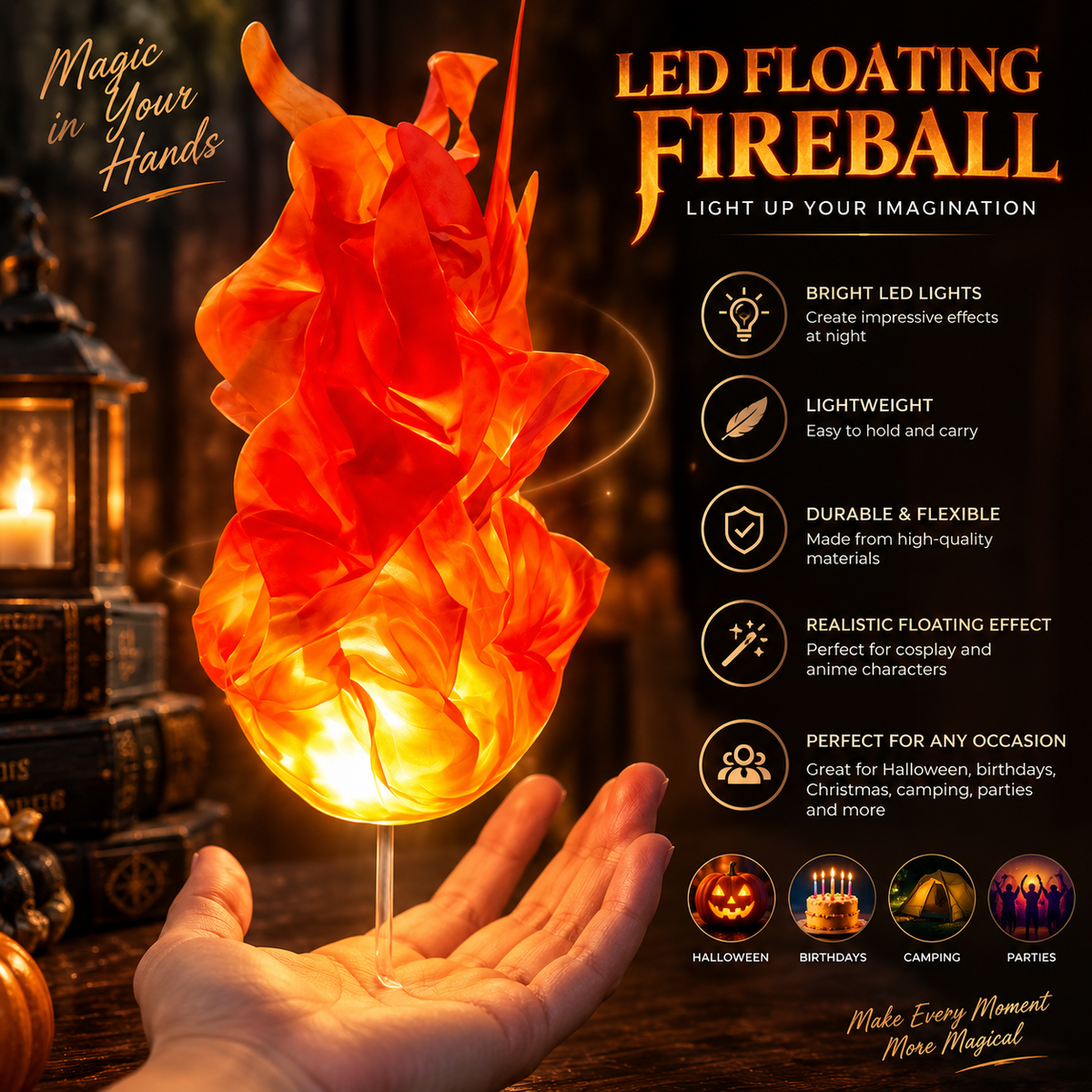 Bola de fuego flotante para cosplay