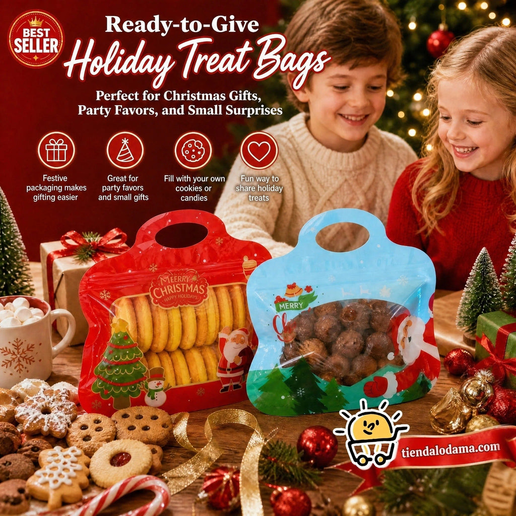 Bolsas navideñas para golosinas autocierre fácil – Diseño Papá Noel y muñeco de nieve | Resellables, aptas para alimento