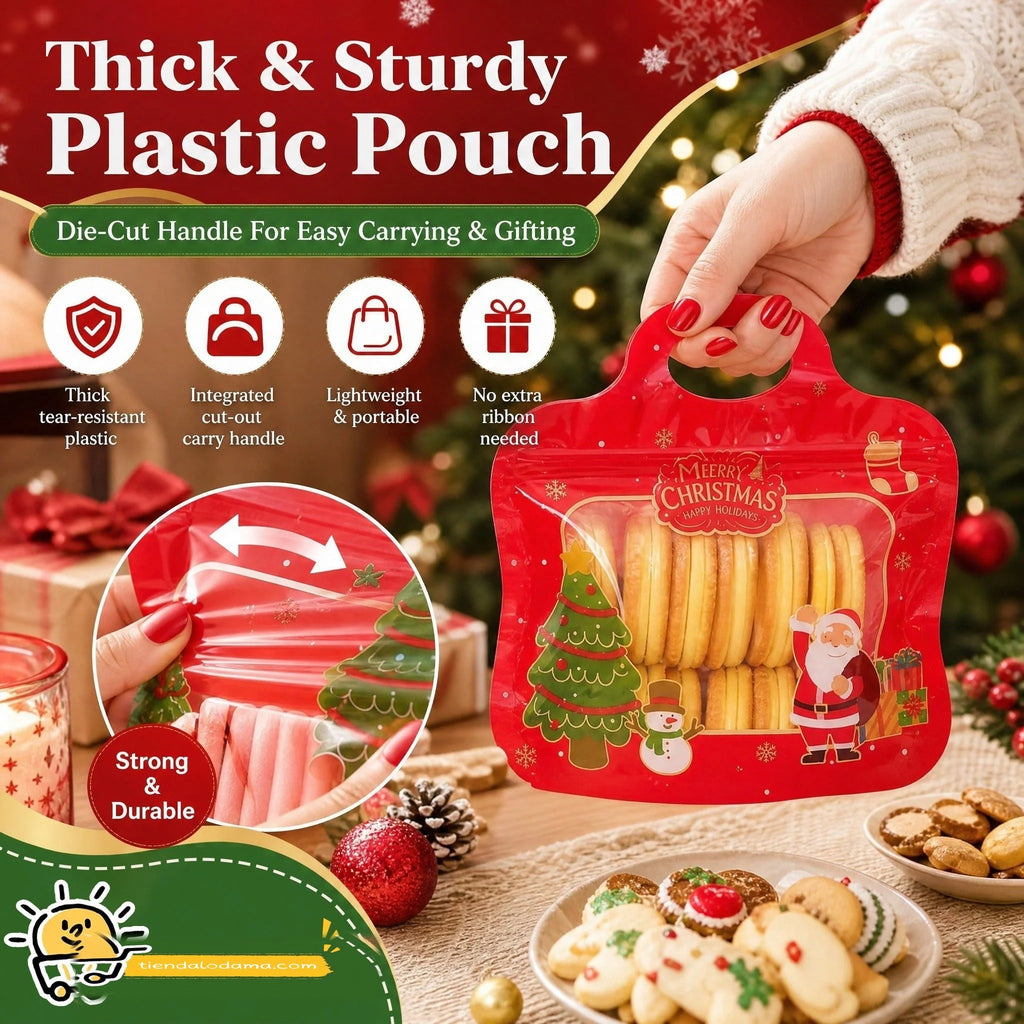 Bolsas navideñas para golosinas autocierre fácil – Diseño Papá Noel y muñeco de nieve | Resellables, aptas para alimento