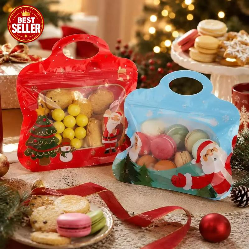 Bolsas navideñas para golosinas autocierre fácil – Diseño Papá Noel y muñeco de nieve | Resellables, aptas para alimento