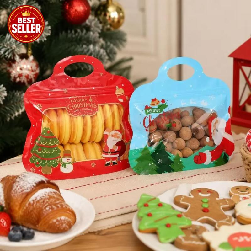 Bolsas navideñas para golosinas autocierre fácil – Diseño Papá Noel y muñeco de nieve | Resellables, aptas para alimento