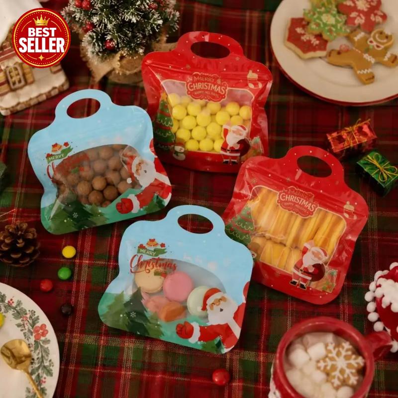 Bolsas navideñas para golosinas autocierre fácil – Diseño Papá Noel y muñeco de nieve | Resellables, aptas para alimento