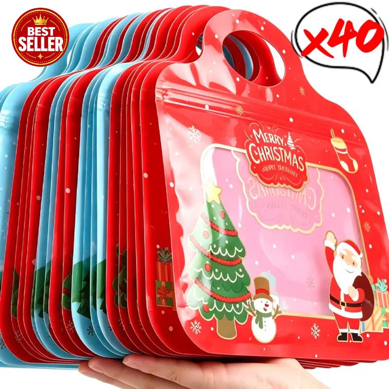 Bolsas navideñas para golosinas autocierre fácil – Diseño Papá Noel y muñeco de nieve | Resellables, aptas para alimento