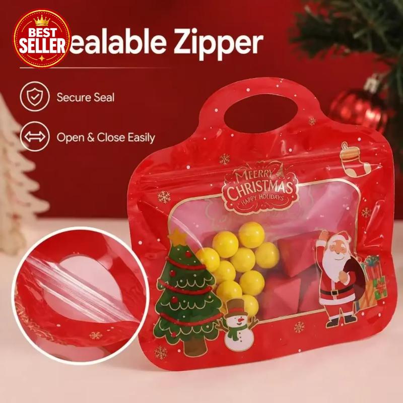 Bolsas navideñas para golosinas autocierre fácil – Diseño Papá Noel y muñeco de nieve | Resellables, aptas para alimento