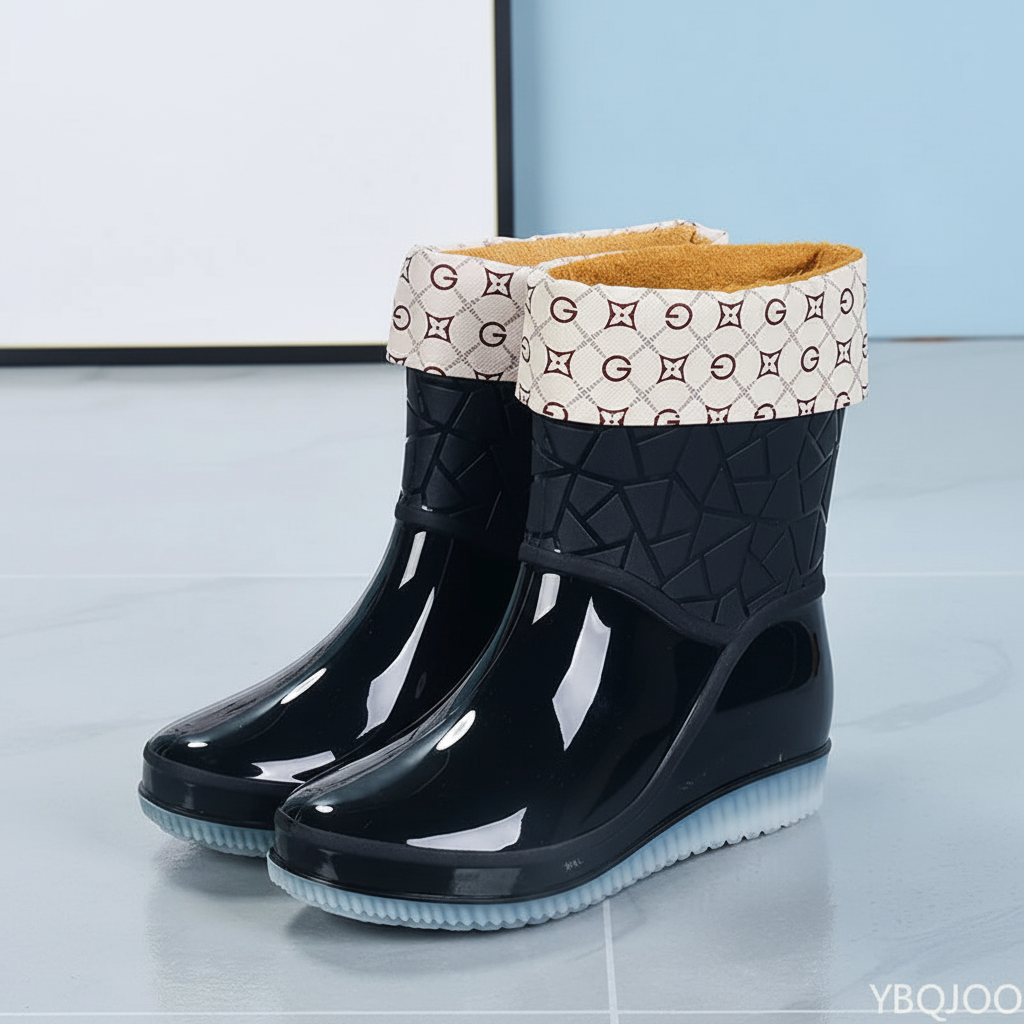 Botas de agua cortas para mujer, botas de lluvia impermeables hasta media pantorrilla con suela antideslizante, botas de