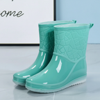 Botas de agua cortas para mujer, botas de lluvia impermeables hasta media pantorrilla con suela antideslizante, botas de