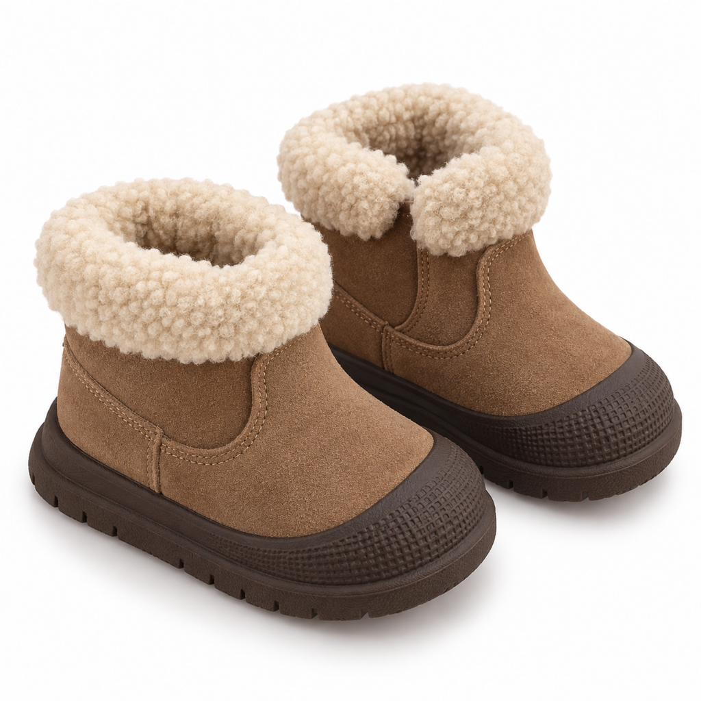 Botas de nieve de ante suave para bebé con puño de pelo sintético