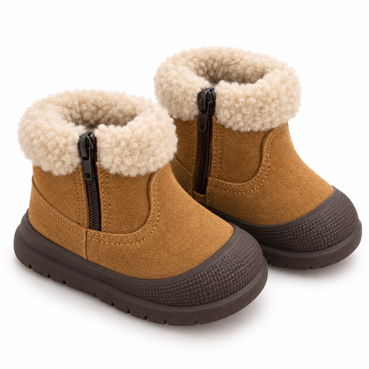 Botas de nieve de ante suave para bebé con puño de pelo sintético