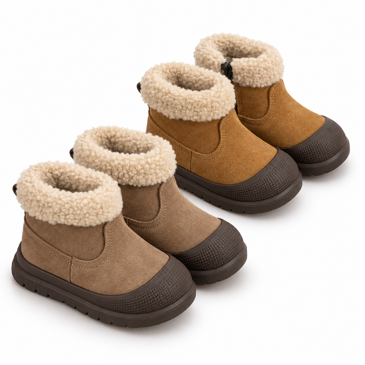 Botas de nieve de ante suave para bebé con puño de pelo sintético