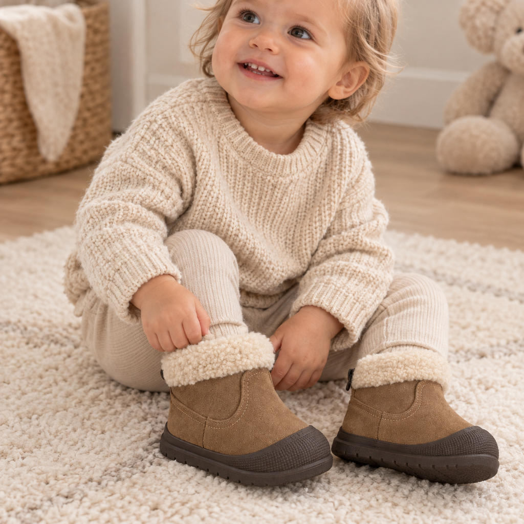 Botas de nieve de ante suave para bebé con puño de pelo sintético