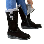 Botas de invierno forradas de pelo para mujer con cremallera lateral, doble hebilla y suela antideslizante, 3 colores, t