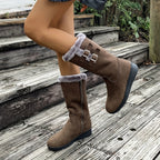 Botas de invierno forradas de pelo para mujer con cremallera lateral, doble hebilla y suela antideslizante, 3 colores, t