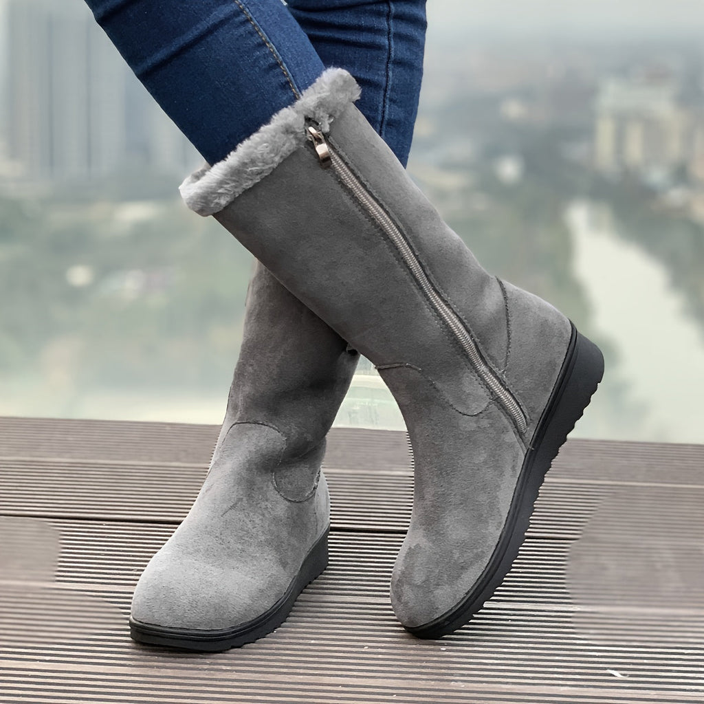 Botas de invierno forradas de pelo para mujer con cremallera lateral, doble hebilla y suela antideslizante, 3 colores, t
