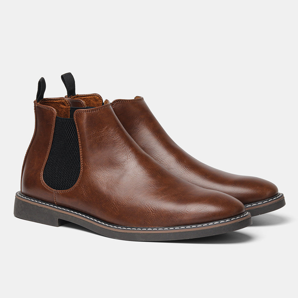 Botines Chelsea de hombre con paneles elásticos laterales y tirador trasero, suela con costuras contrastadas, 3 colores 