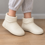 Botines crema de mujer con cuello plegable