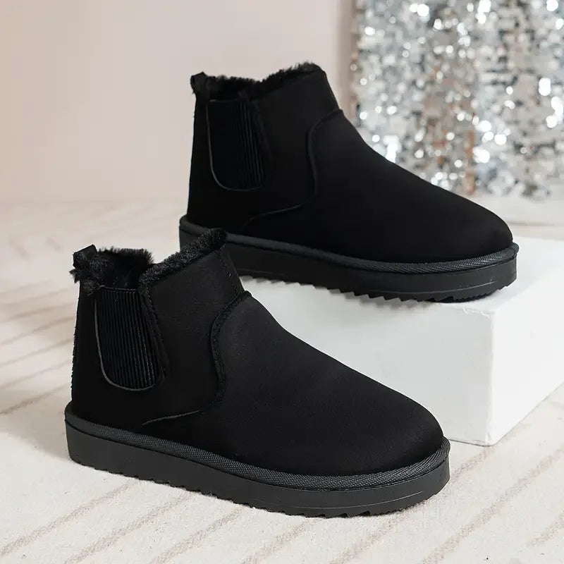 Botines forrados de pelo sintético para mujer, ante sintético con elásticos laterales y suela gruesa, 5 colores, 9 talla