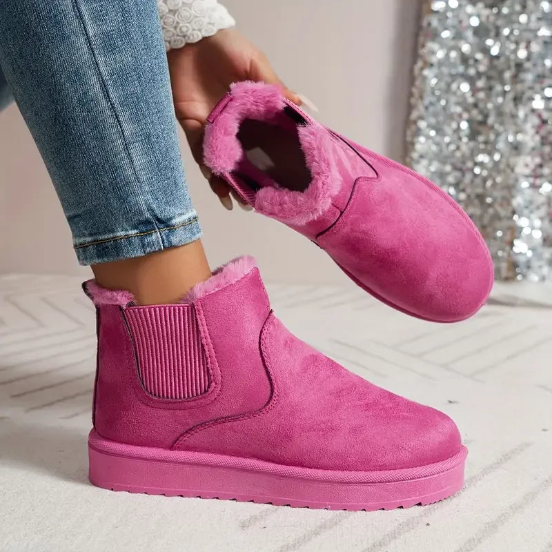 Botines forrados de pelo sintético para mujer, ante sintético con elásticos laterales y suela gruesa, 5 colores, 9 talla