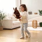 Caballo de palo de peluche con ruedas - Juguete de montar para niños pequeños