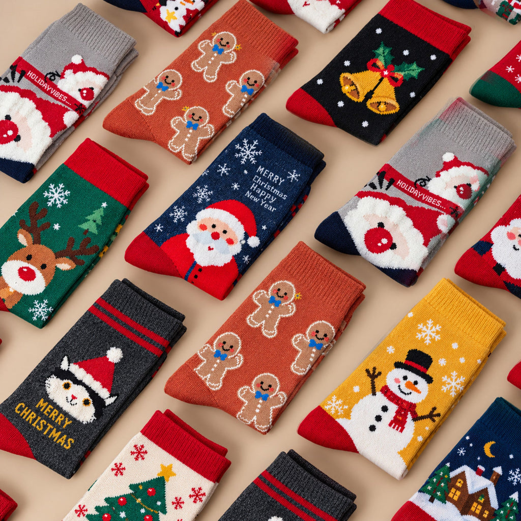 Calendario de adviento de calcetines de Navidad de 24 días, Caja regalo sorpresa de 12 pares, Diseños festivos aleatorio