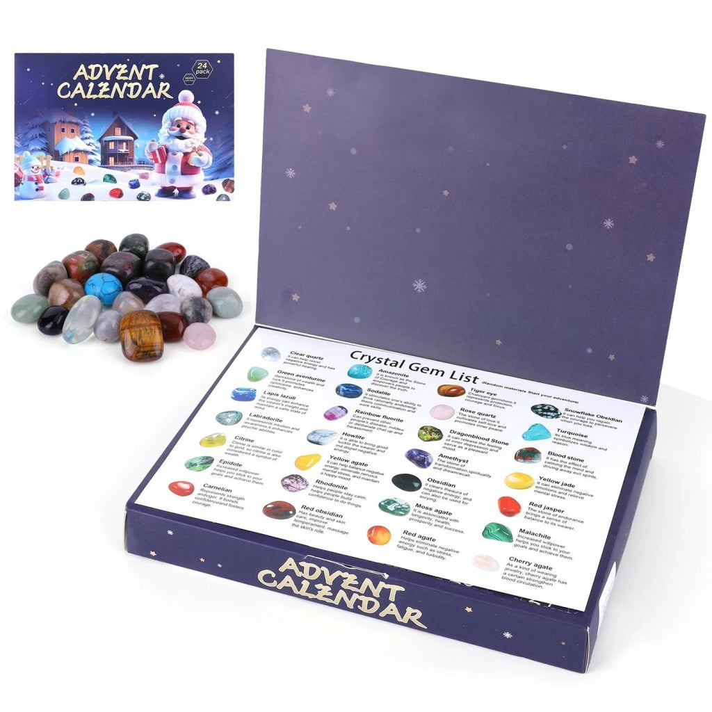 Calendario de adviento de cristales con 24 piedras naturales, calendario de adviento para niños con piedras pulidas cole