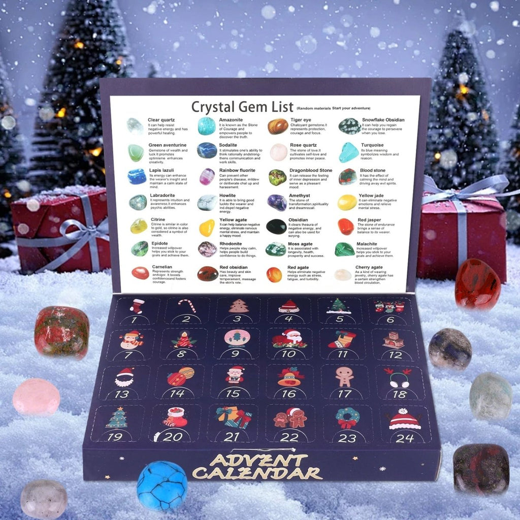 Calendario de adviento de cristales con 24 piedras naturales, calendario de adviento para niños con piedras pulidas cole