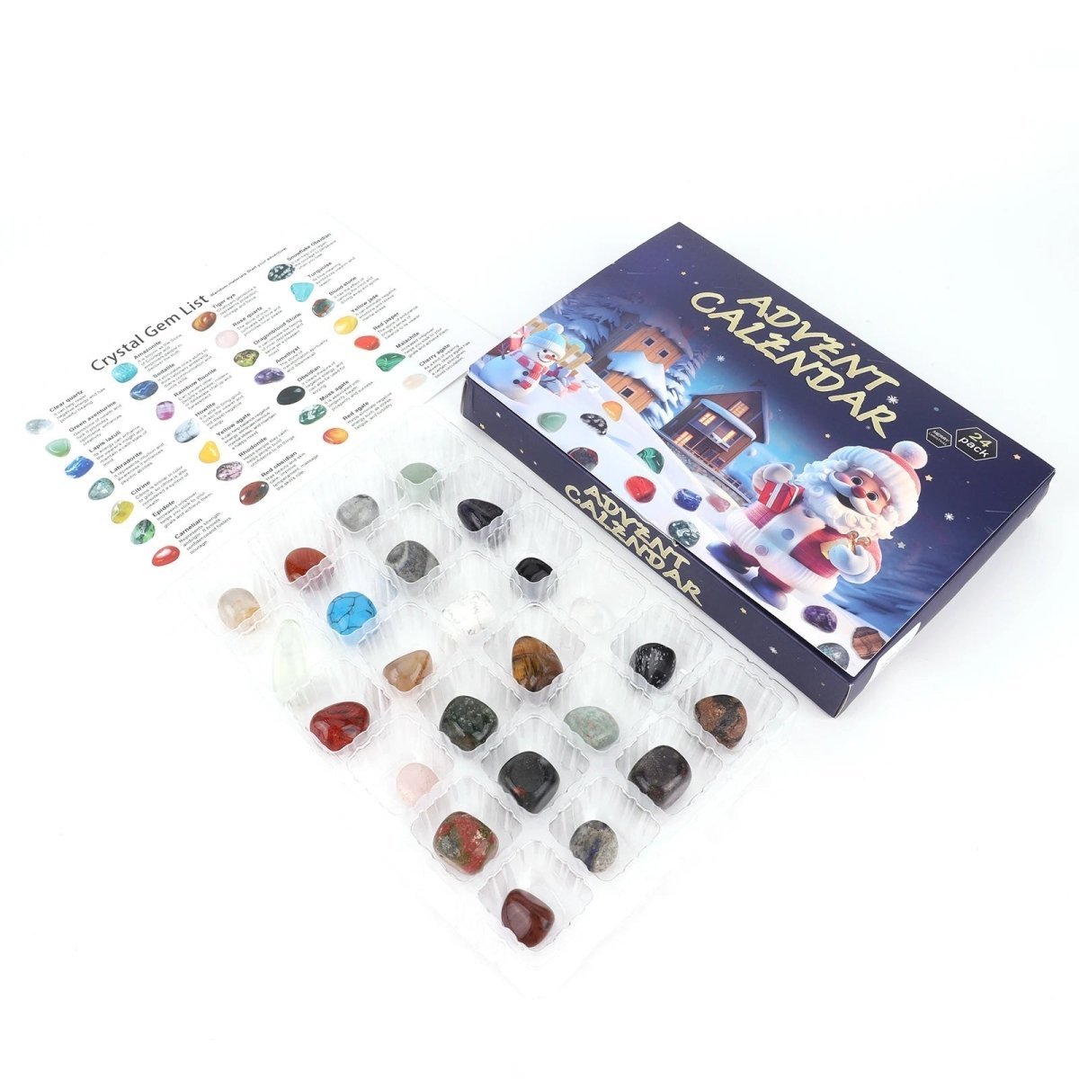 Calendario de adviento de cristales con 24 piedras naturales, calendario de adviento para niños con piedras pulidas cole