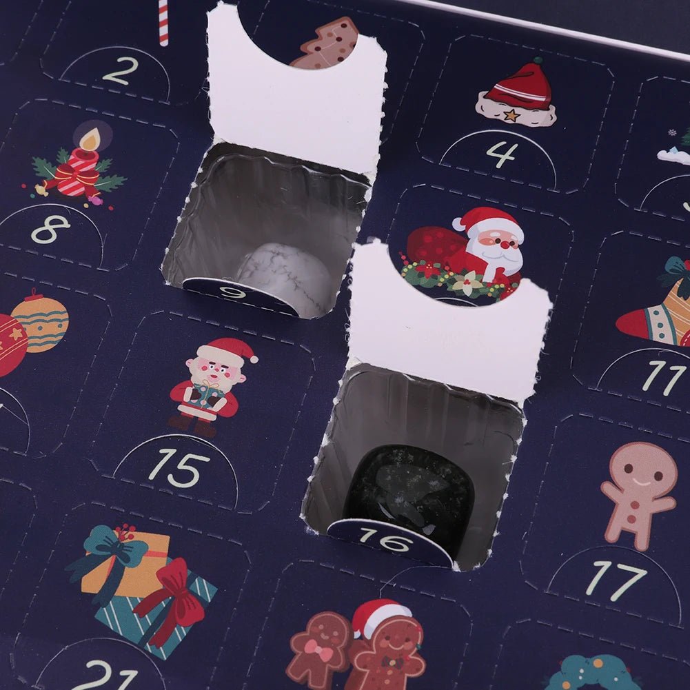 Calendario de adviento de cristales con 24 piedras naturales, calendario de adviento para niños con piedras pulidas cole