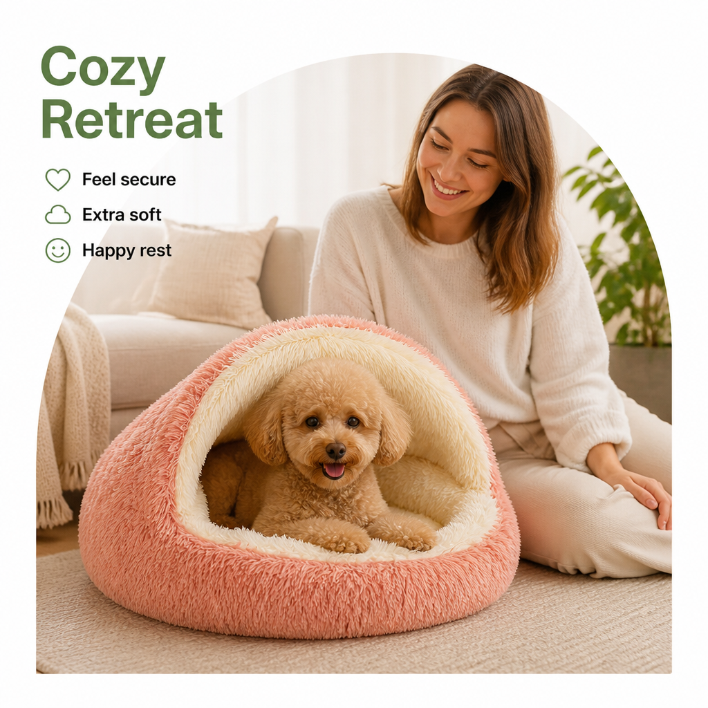 Cama semiabierta de felpa para mascotas (cojín extraíble lavable)