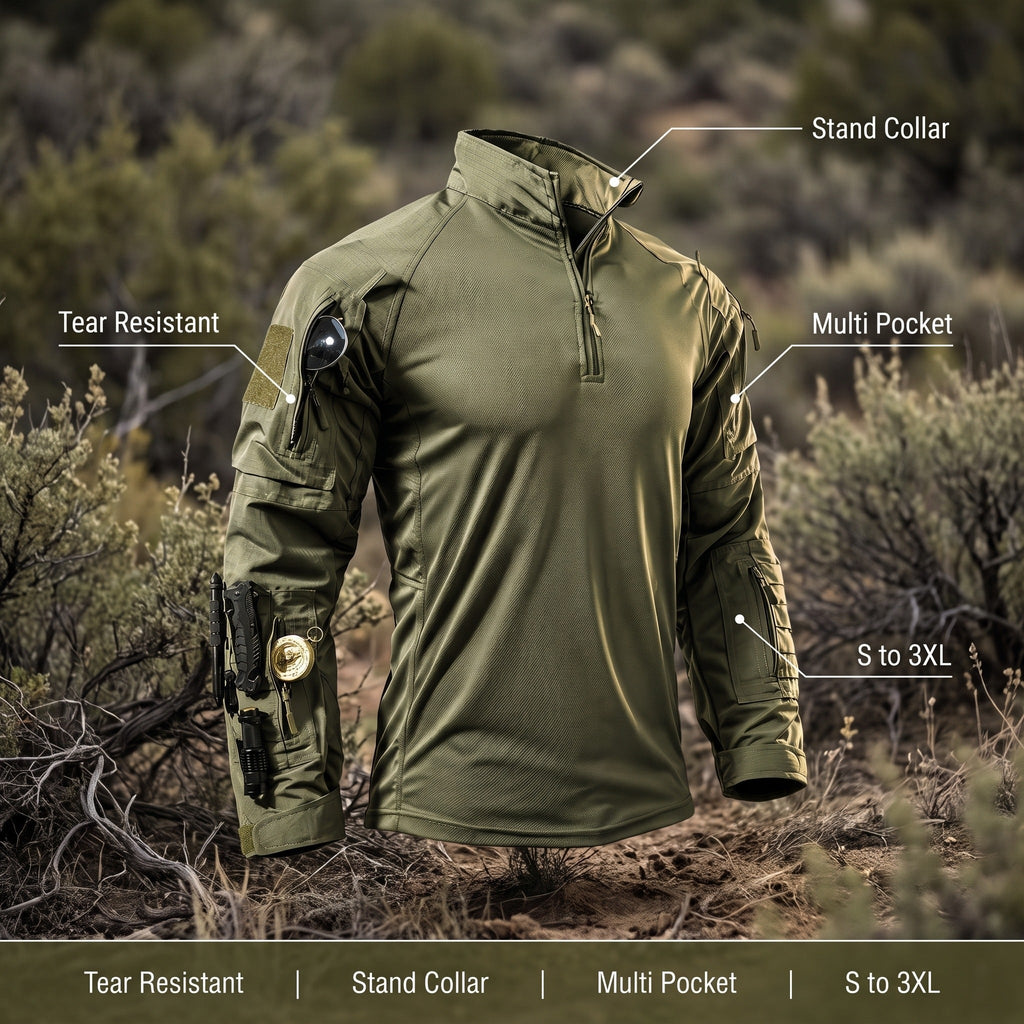Camisa Táctica de Camuflaje para Hombre de Manga Larga Ripstop con Múltiples Bolsillos