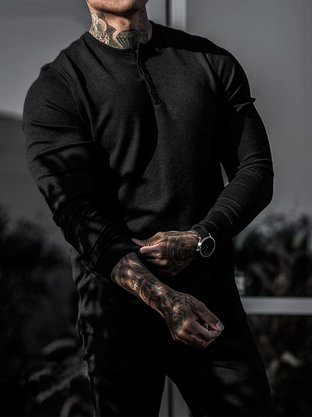 Camiseta Henley de canalé para hombre