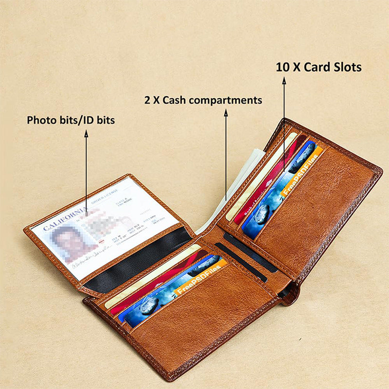 Cartera de piel clásica con triple pliegue