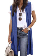 Chaleco de punto oversize de manga corta con abertura frontal para mujer