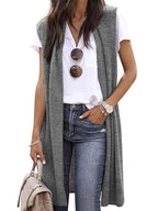 Chaleco de punto oversize de manga corta con abertura frontal para mujer