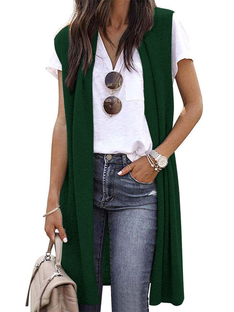 Chaleco de punto oversize de manga corta con abertura frontal para mujer